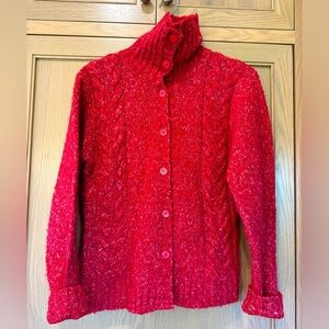 L.L. Bean Wool Blend Button Front Cardigan Cable, Women's Medium, Red
